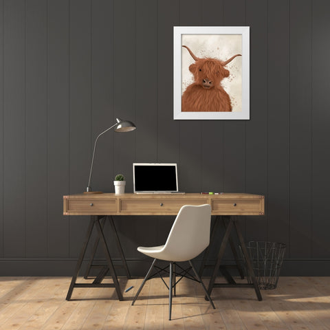 Highland Cow 8, Portrait White Modern Wood Framed Art Print by Fab Funky