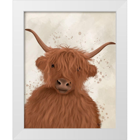Highland Cow 8, Portrait White Modern Wood Framed Art Print by Fab Funky