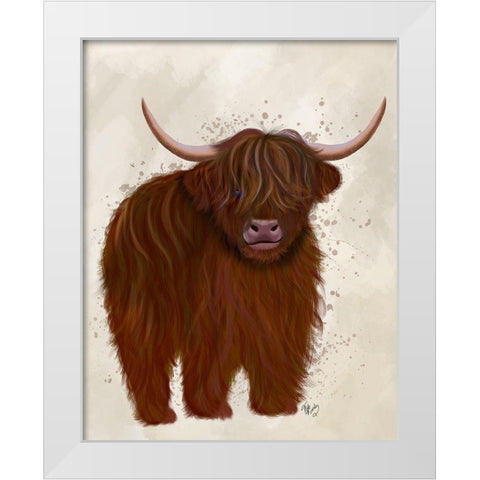 Highland Cow 5, Full White Modern Wood Framed Art Print by Fab Funky