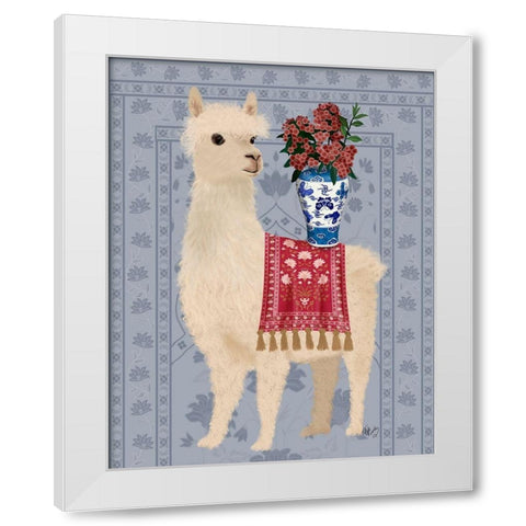 Llama Chinoiserie 2 White Modern Wood Framed Art Print by Fab Funky