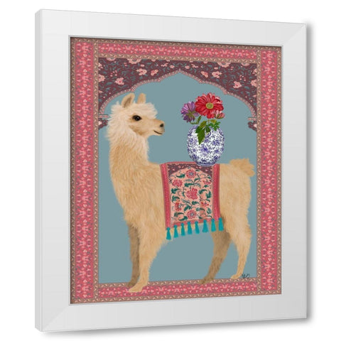 Llama Chinoiserie 3 White Modern Wood Framed Art Print by Fab Funky