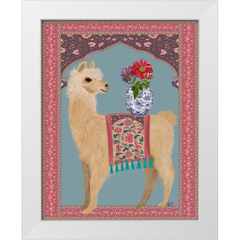 Llama Chinoiserie 3 White Modern Wood Framed Art Print by Fab Funky