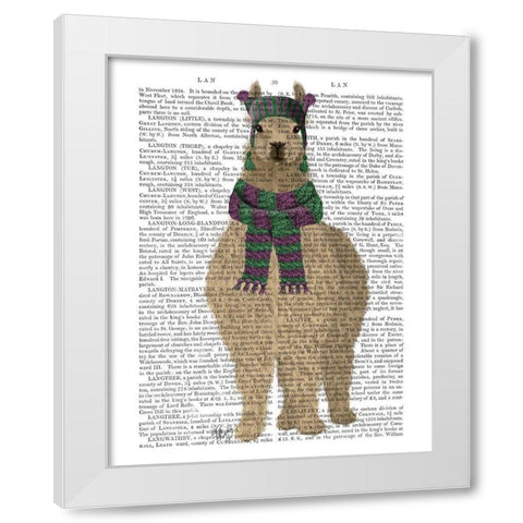 Llama with Purple Scarf, Full Book Print White Modern Wood Framed Art Print by Fab Funky