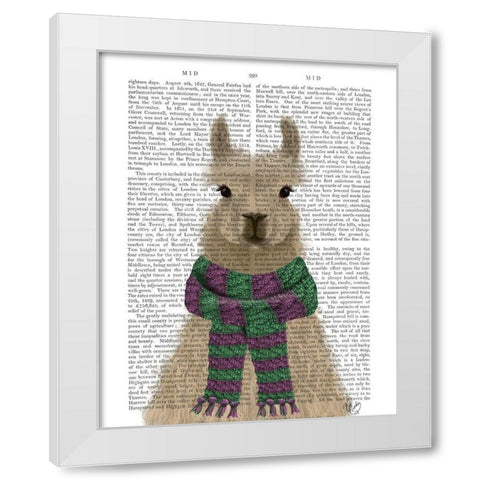 Llama with Purple Scarf, Portrait Book Print White Modern Wood Framed Art Print by Fab Funky