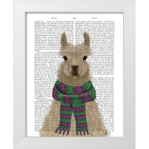 Llama with Purple Scarf, Portrait Book Print White Modern Wood Framed Art Print by Fab Funky