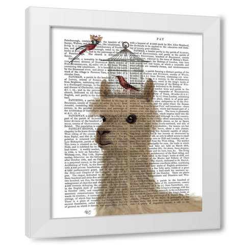 Llama and Birdcage Book Print White Modern Wood Framed Art Print by Fab Funky