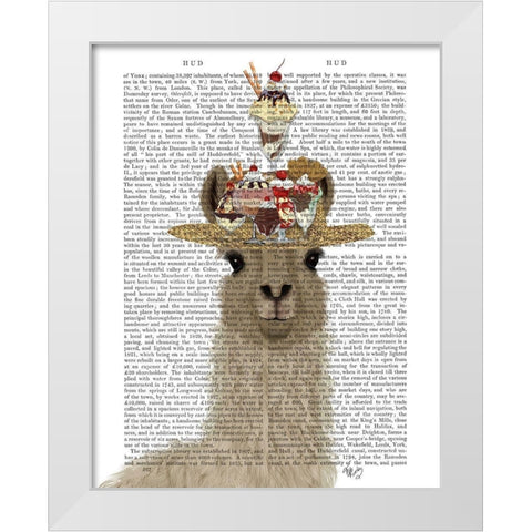 Llama Ice Cream Hat Book Print White Modern Wood Framed Art Print by Fab Funky
