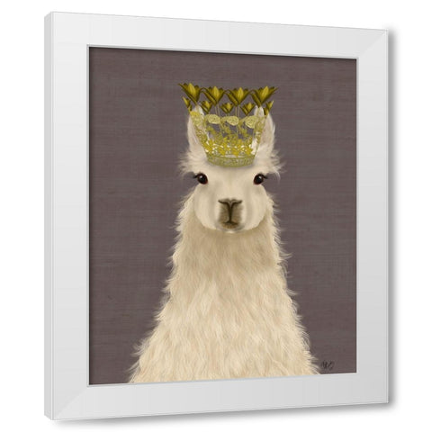 Llama Queen White Modern Wood Framed Art Print by Fab Funky
