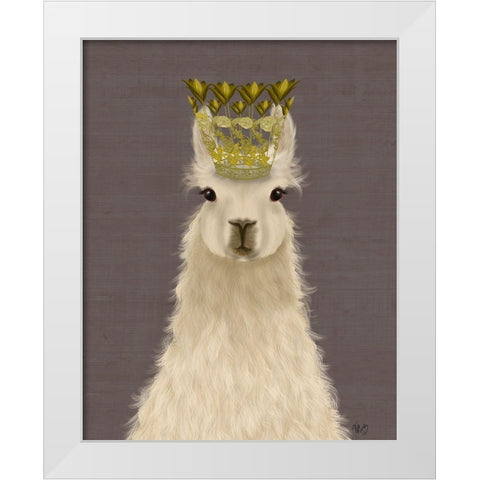 Llama Queen White Modern Wood Framed Art Print by Fab Funky