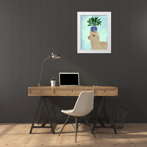 Llama Aspidistra White Modern Wood Framed Art Print by Fab Funky