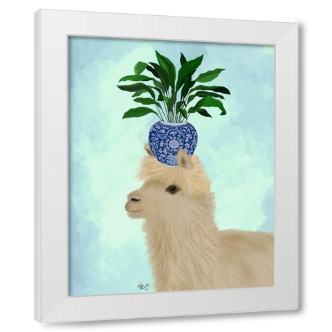 Llama Aspidistra White Modern Wood Framed Art Print by Fab Funky