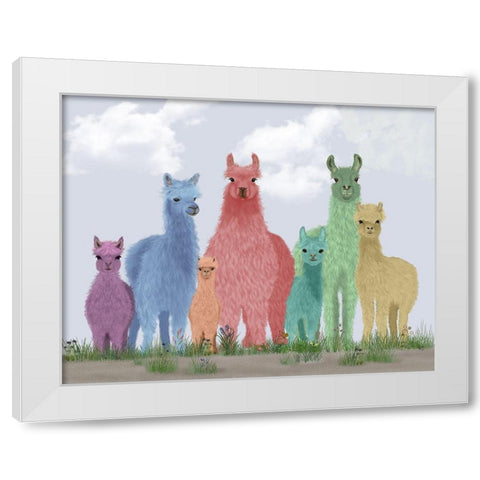 Llama Pastel Family White Modern Wood Framed Art Print by Fab Funky
