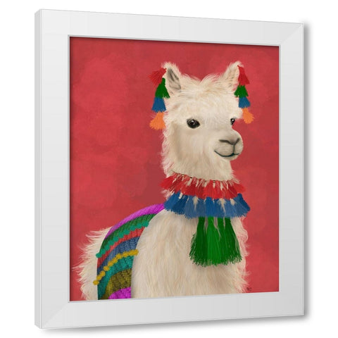 Llama Traditional 1, Portrait White Modern Wood Framed Art Print by Fab Funky