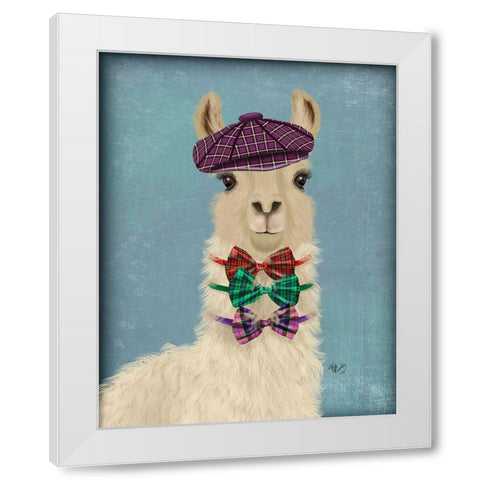 Llama Dapper White Modern Wood Framed Art Print by Fab Funky
