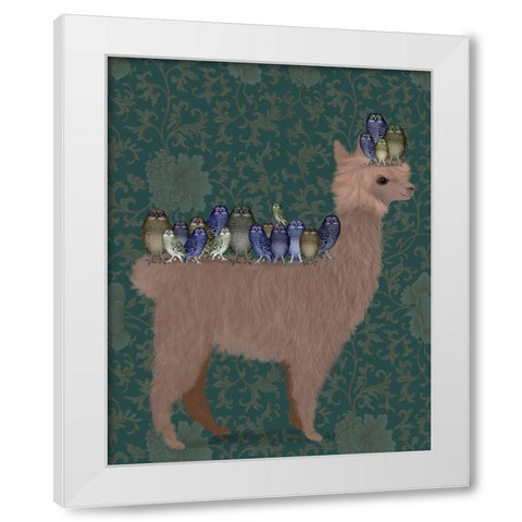 Llama Owls, Full White Modern Wood Framed Art Print by Fab Funky