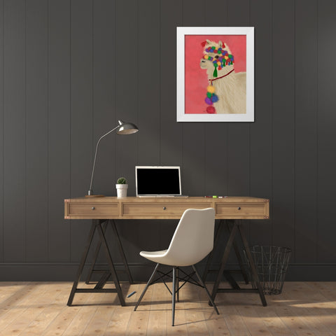 Llama Traditional 2, Portrait White Modern Wood Framed Art Print by Fab Funky