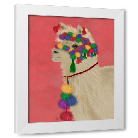 Llama Traditional 2, Portrait White Modern Wood Framed Art Print by Fab Funky