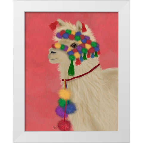 Llama Traditional 2, Portrait White Modern Wood Framed Art Print by Fab Funky