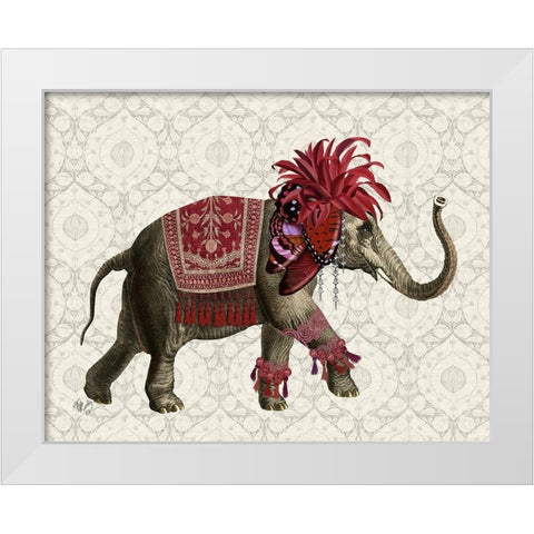 Niraj Elephant, Red White Modern Wood Framed Art Print by Fab Funky