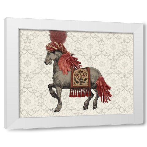Niraj Horse, Red White Modern Wood Framed Art Print by Fab Funky