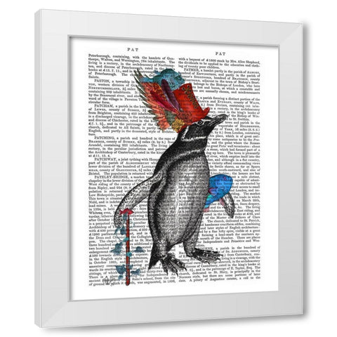 Penguin and Fish Hat Book Print White Modern Wood Framed Art Print by Fab Funky