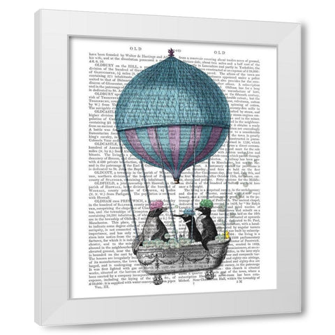 Penguins in Balloon Bath Book Print White Modern Wood Framed Art Print by Fab Funky