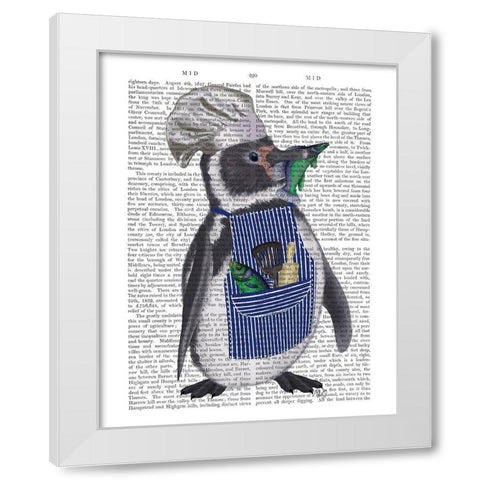 Penguin Chef Book Print White Modern Wood Framed Art Print by Fab Funky