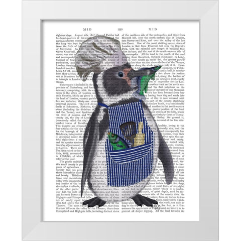 Penguin Chef Book Print White Modern Wood Framed Art Print by Fab Funky