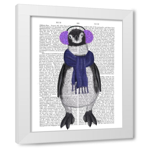 Penguin Ear Muffs Book Print White Modern Wood Framed Art Print by Fab Funky