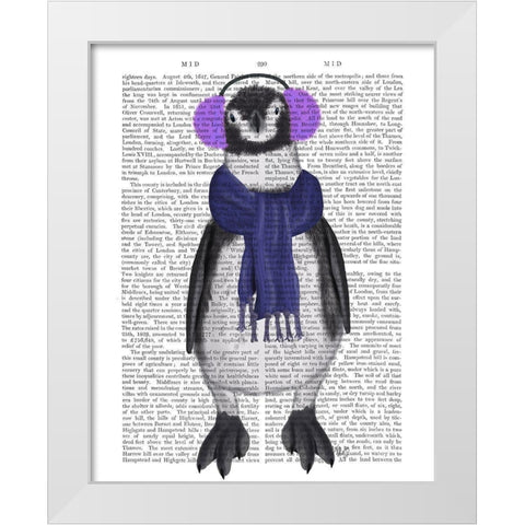 Penguin Ear Muffs Book Print White Modern Wood Framed Art Print by Fab Funky