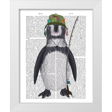 Penguin Fishing Book Print White Modern Wood Framed Art Print by Fab Funky