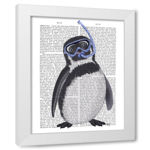 Penguin Snorkel Book Print White Modern Wood Framed Art Print by Fab Funky