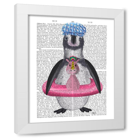 Penguin Unicorn Rubber Ring Book Print White Modern Wood Framed Art Print by Fab Funky