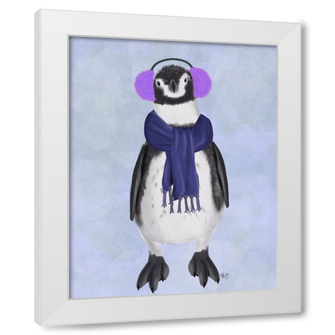 Penguin Ear Muffs White Modern Wood Framed Art Print by Fab Funky