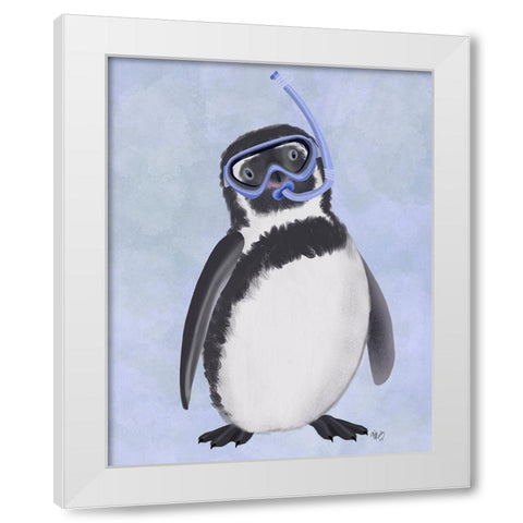 Penguin Snorkel White Modern Wood Framed Art Print by Fab Funky