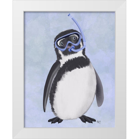 Penguin Snorkel White Modern Wood Framed Art Print by Fab Funky