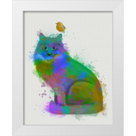 Cat Rainbow Splash 12 White Modern Wood Framed Art Print by Fab Funky