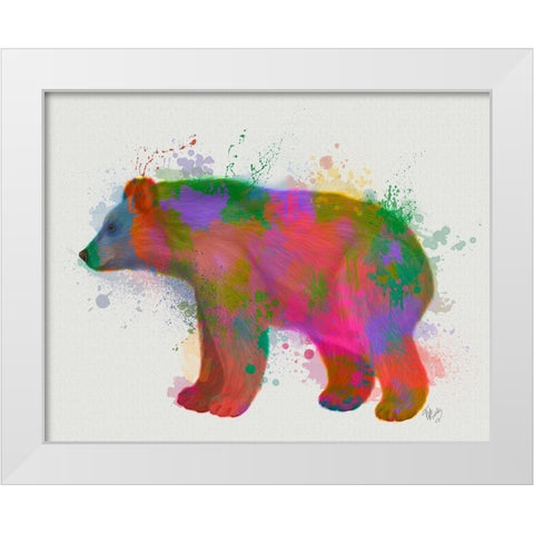 Bear Rainbow Splash 2 White Modern Wood Framed Art Print by Fab Funky