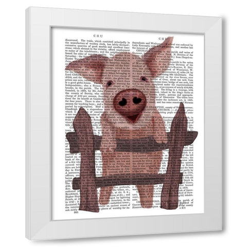 Pig On Fence Book Print White Modern Wood Framed Art Print by Fab Funky