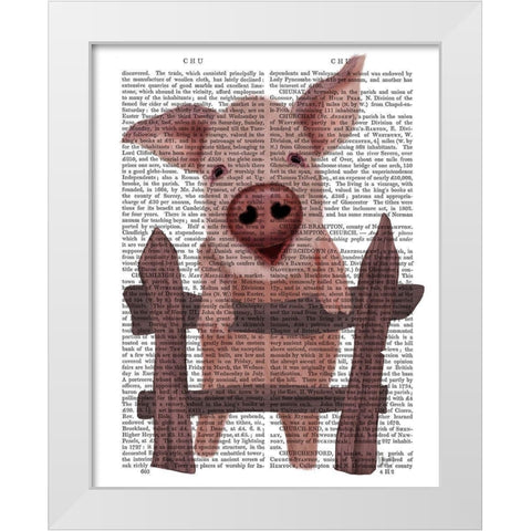Pig On Fence Book Print White Modern Wood Framed Art Print by Fab Funky