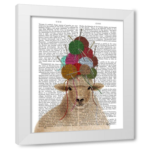 Sheep with Wool Hat, Portrait Book Print White Modern Wood Framed Art Print by Fab Funky