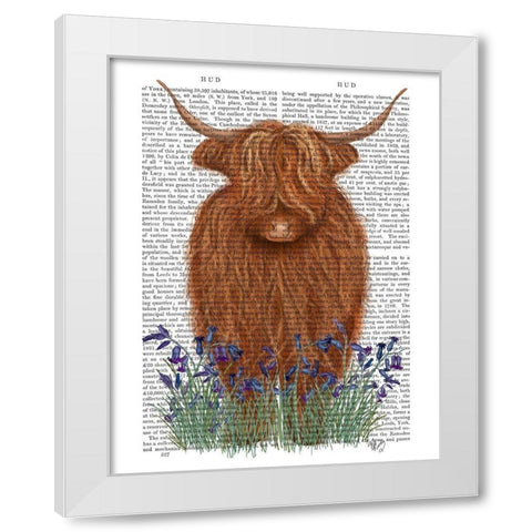 Highland Cow, Bluebell Book Print White Modern Wood Framed Art Print by Fab Funky