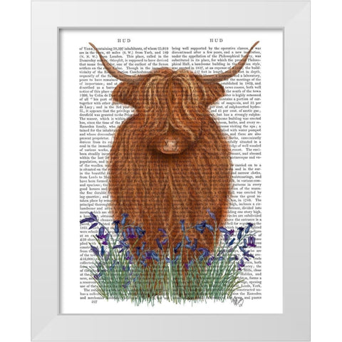 Highland Cow, Bluebell Book Print White Modern Wood Framed Art Print by Fab Funky