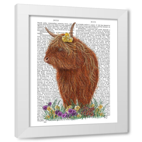 Highland Cow, Pansy Book Print White Modern Wood Framed Art Print by Fab Funky