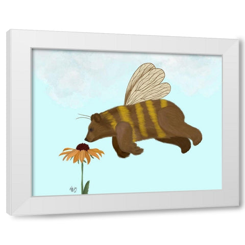 Bear Bee White Modern Wood Framed Art Print by Fab Funky