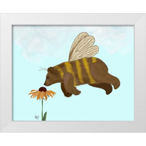 Bear Bee White Modern Wood Framed Art Print by Fab Funky