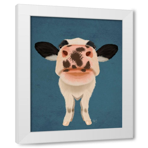 Nosey Cow 1 White Modern Wood Framed Art Print by Fab Funky