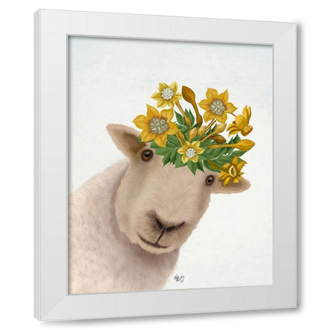 Sheep with Daffodil Crown White Modern Wood Framed Art Print by Fab Funky