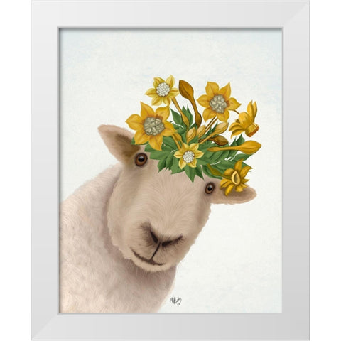 Sheep with Daffodil Crown White Modern Wood Framed Art Print by Fab Funky