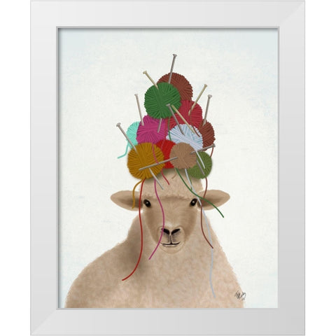 Sheep with Wool Hat, Portrait White Modern Wood Framed Art Print by Fab Funky